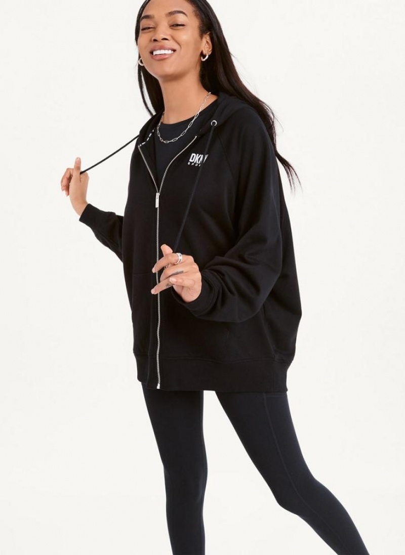 DKNY Balance Oversized Full Zip Women\'s Hoodies Black | Ireland_D0638