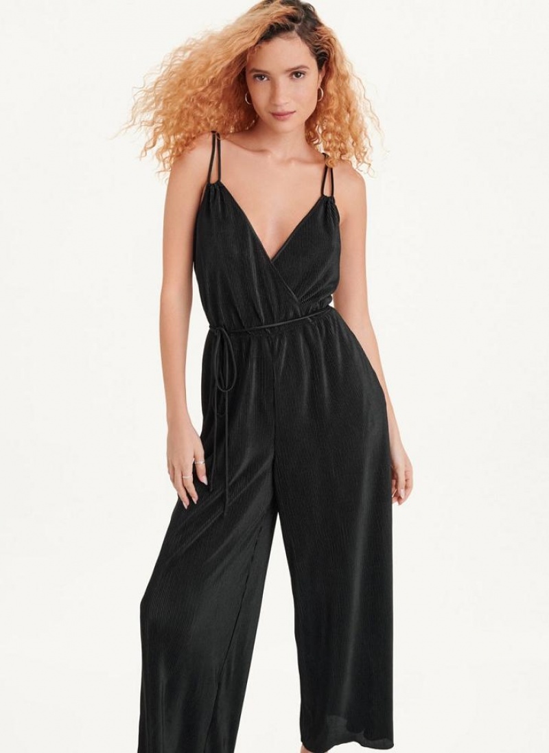 DKNY Belted All-In-One Women\'s Jumpsuit Black | Ireland_D1150