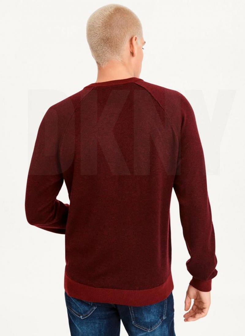 DKNY Birdseye Stitch Men's Sweaters Dark Red | Ireland_D1115