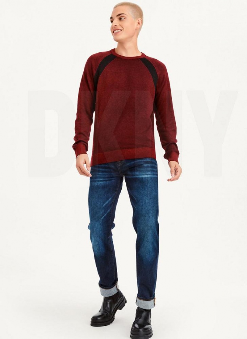 DKNY Birdseye Stitch Men's Sweaters Dark Red | Ireland_D1115