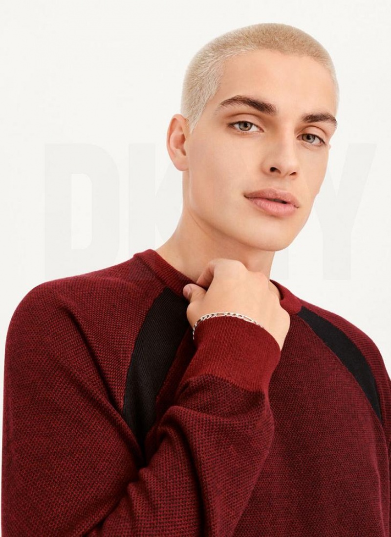 DKNY Birdseye Stitch Men's Sweaters Dark Red | Ireland_D1115