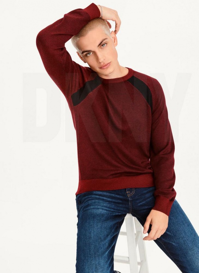 DKNY Birdseye Stitch Men\'s Sweaters Dark Red | Ireland_D1115