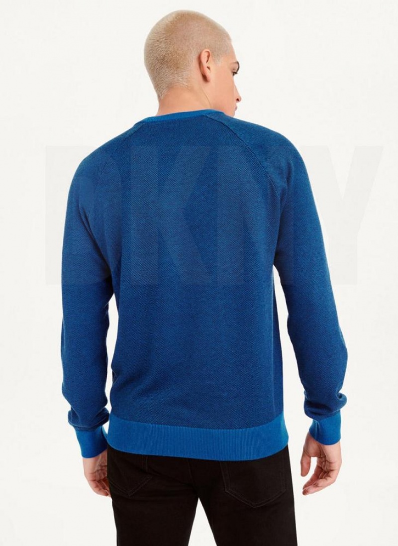 DKNY Birdseye Stitch Men's Sweaters Deep Blue | Ireland_D1869