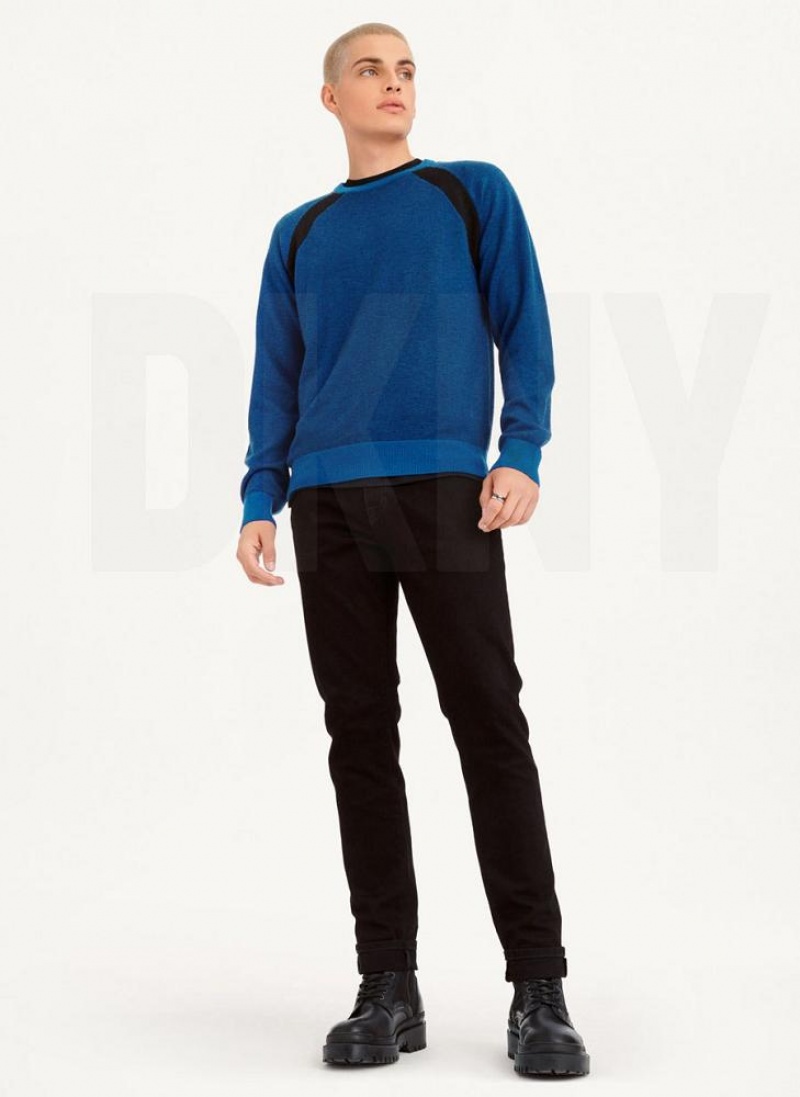 DKNY Birdseye Stitch Men's Sweaters Deep Blue | Ireland_D1869