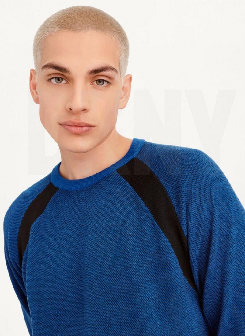 DKNY Birdseye Stitch Men's Sweaters Deep Blue | Ireland_D1869