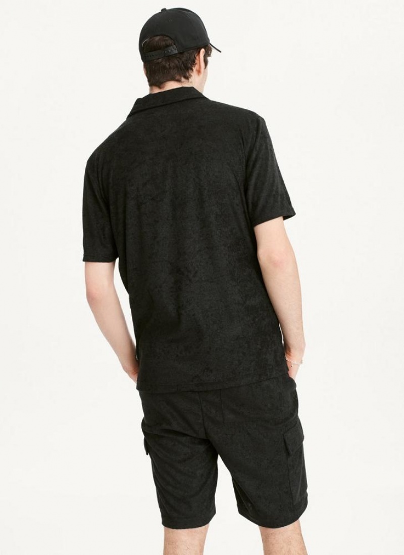 DKNY Blend Toweling Short Sleeve Knit Men's Shirts Black | Ireland_D0731