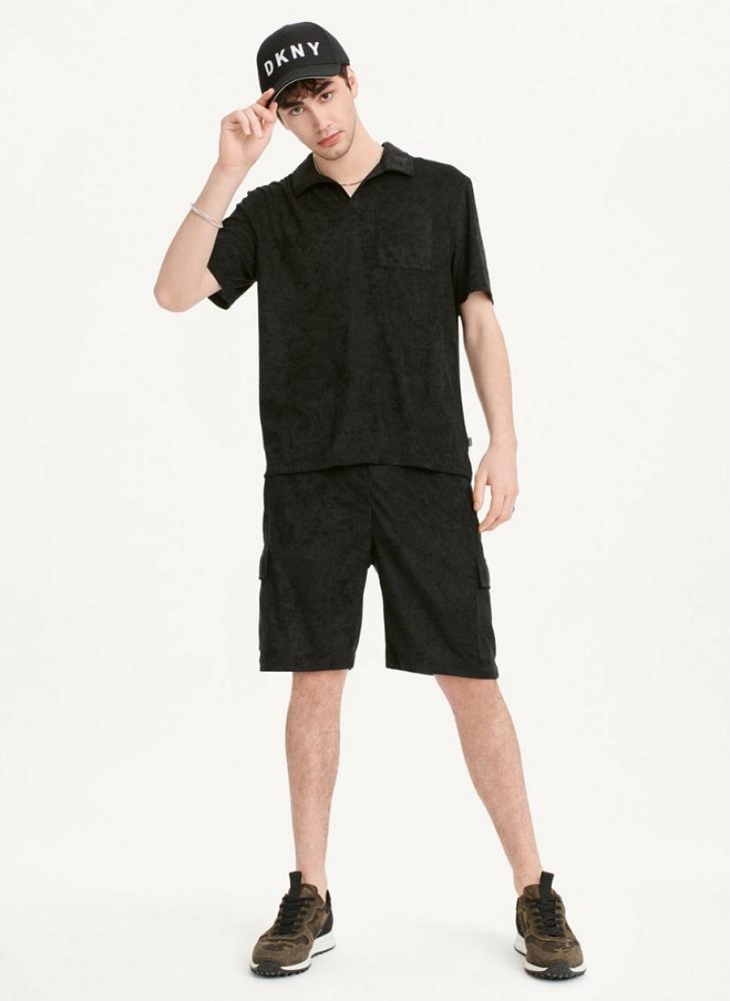 DKNY Blend Toweling Short Sleeve Knit Men's Shirts Black | Ireland_D0731