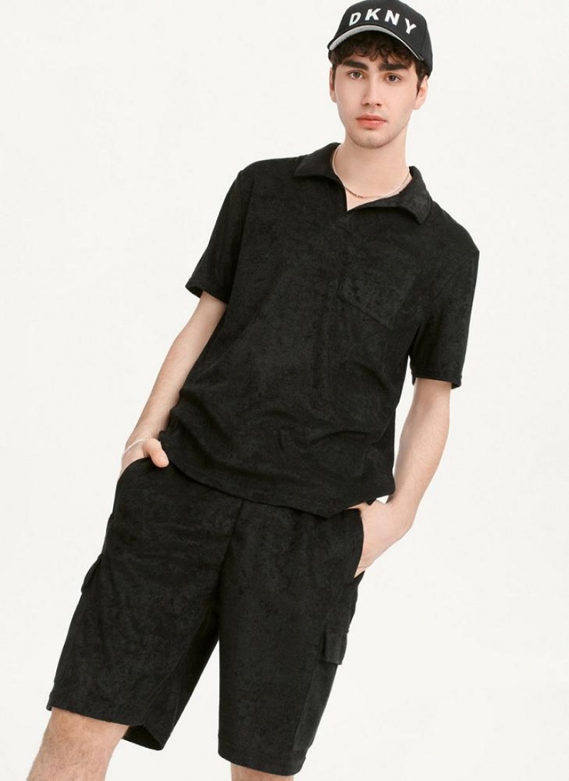 DKNY Blend Toweling Short Sleeve Knit Men's Shirts Black | Ireland_D0731