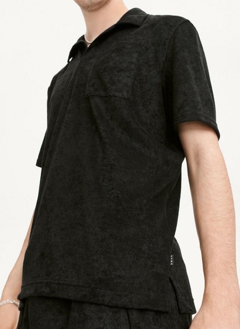 DKNY Blend Toweling Short Sleeve Knit Men's Shirts Black | Ireland_D0731