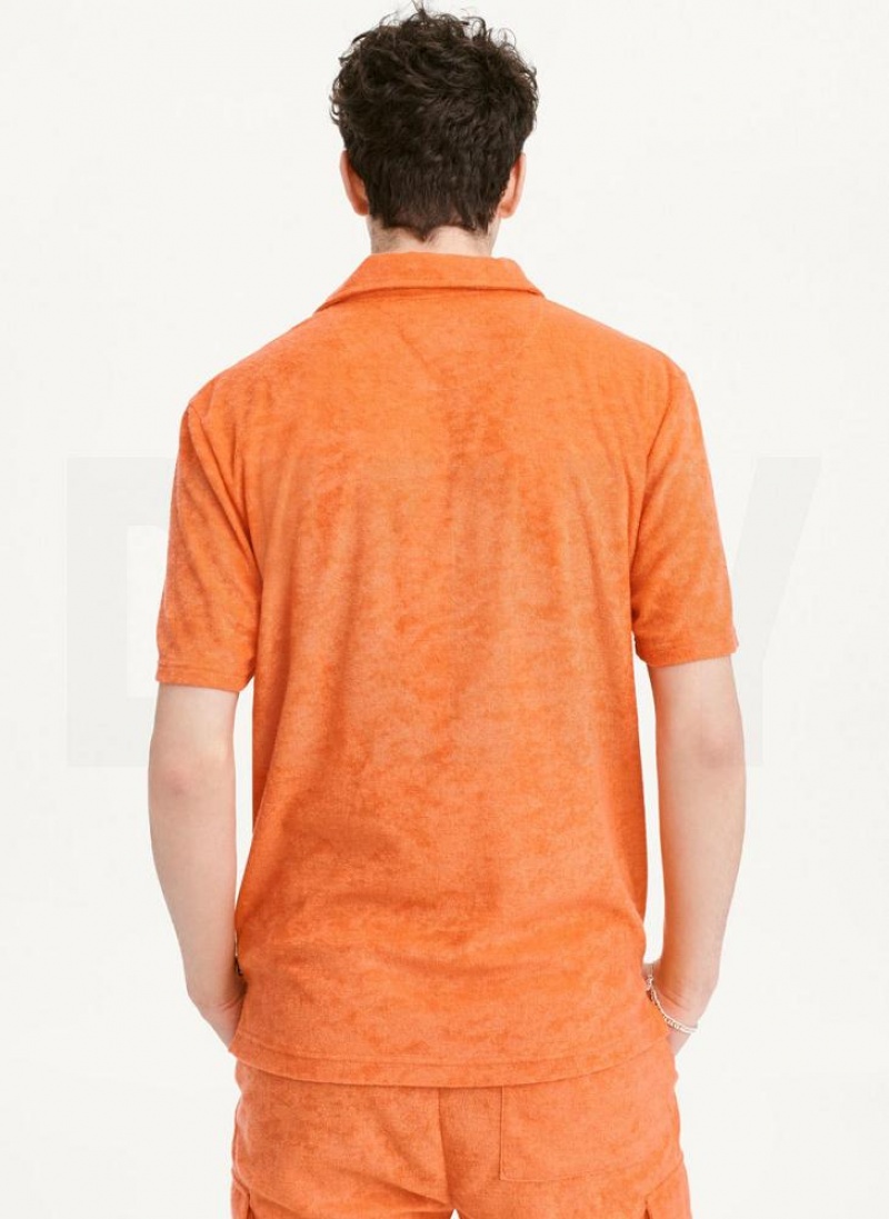 DKNY Blend Toweling Short Sleeve Knit Men's Shirts Orange | Ireland_D1289