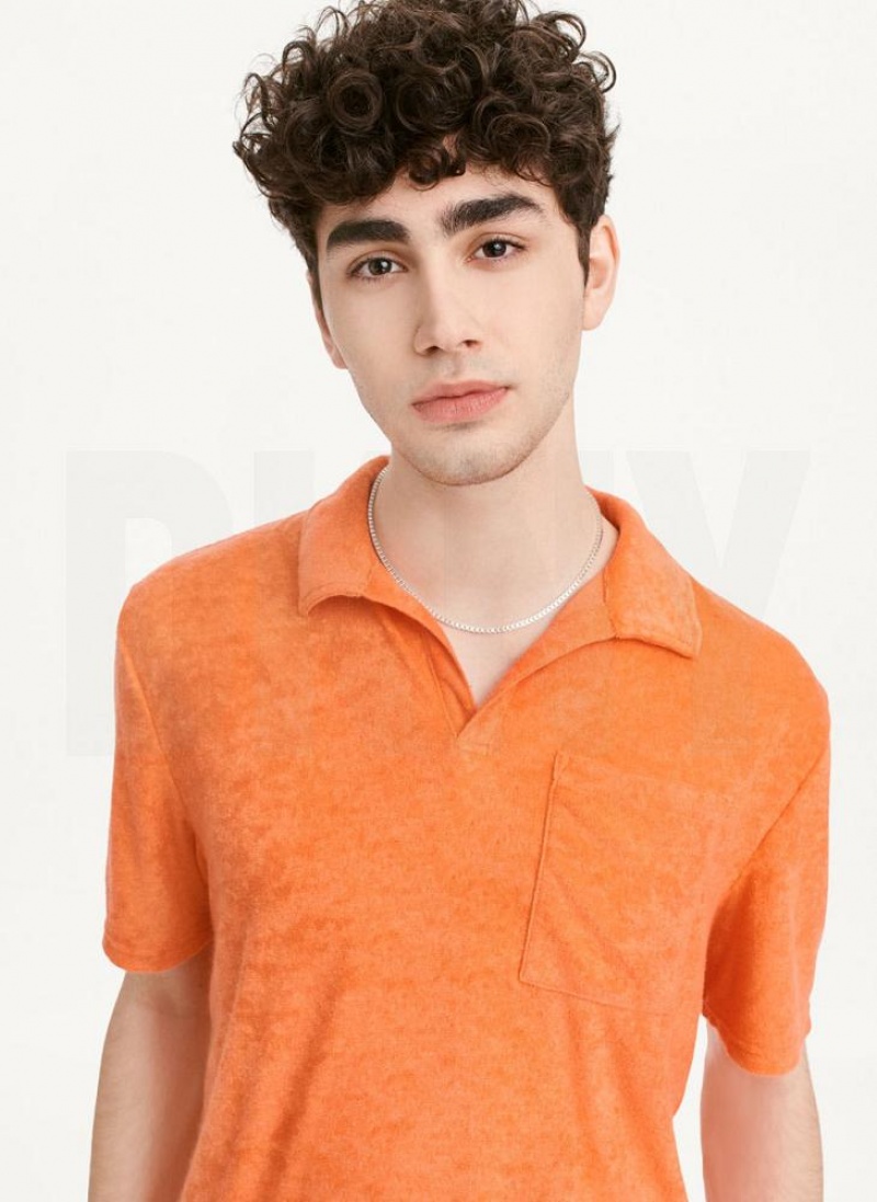 DKNY Blend Toweling Short Sleeve Knit Men's Shirts Orange | Ireland_D1289