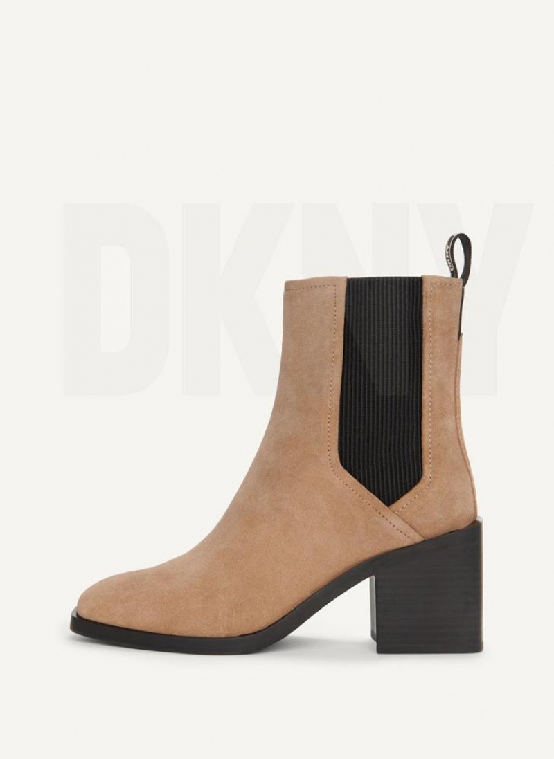 DKNY Block Heel Chelsea Women\'s Boots Brown | Ireland_D1454