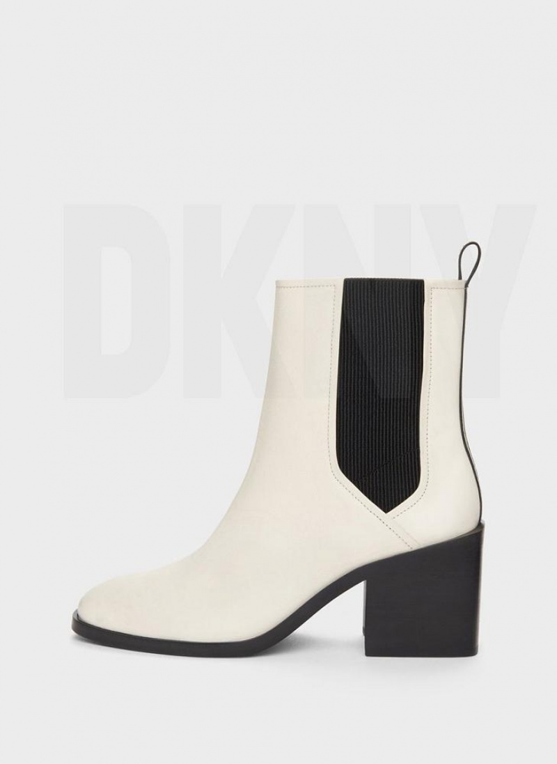 DKNY Block Heel Chelsea Women\'s Boots White | Ireland_D0435