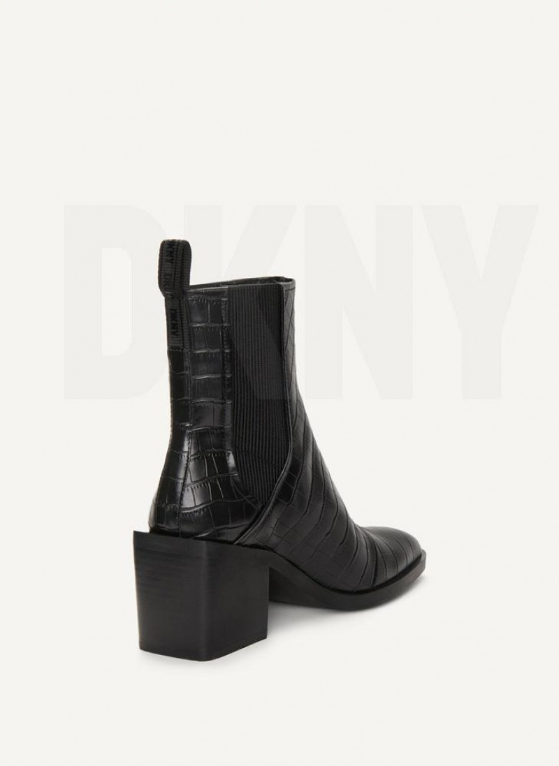 DKNY Block Heel Croco Chelsea Women's Boots Black | Ireland_D1628