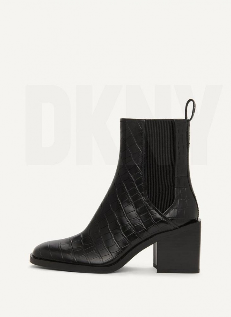 DKNY Block Heel Croco Chelsea Women\'s Boots Black | Ireland_D1628