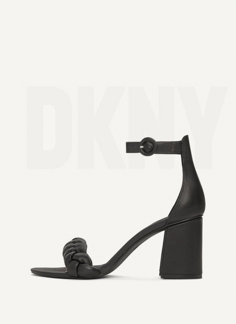 DKNY Braided Ankle Strap Block Women\'s Sandals Black | Ireland_D0518