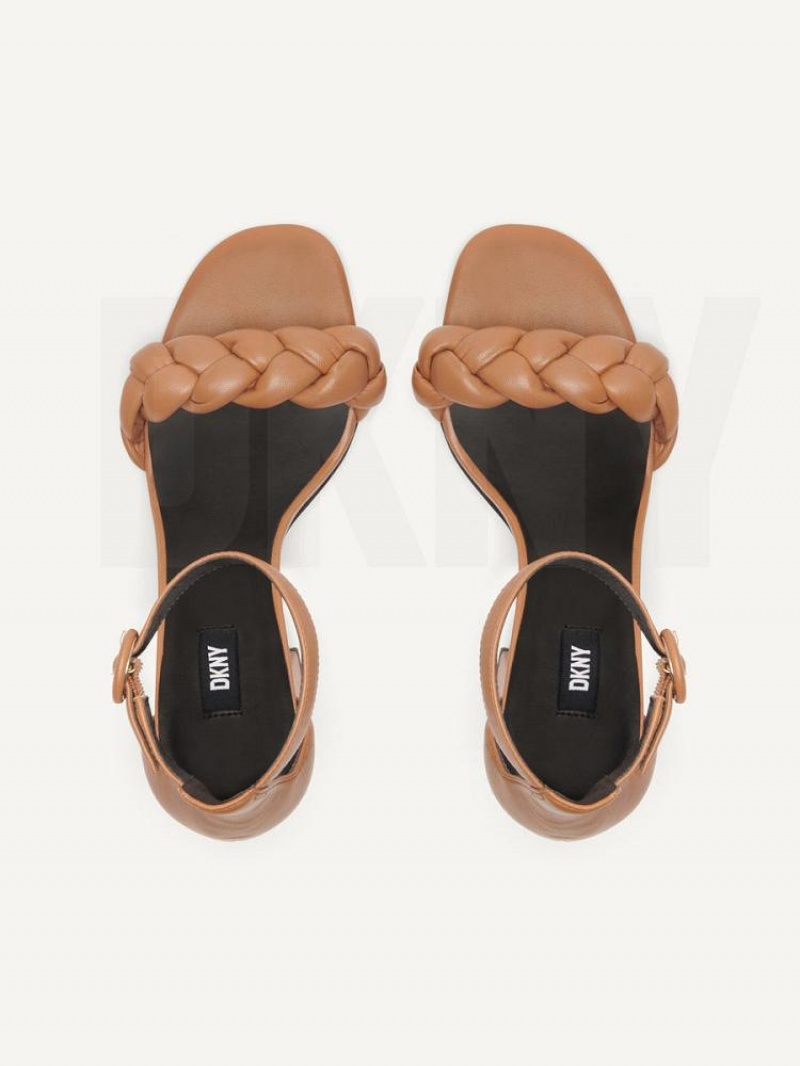 DKNY Braided Ankle Strap Block Women's Sandals Brown | Ireland_D1276