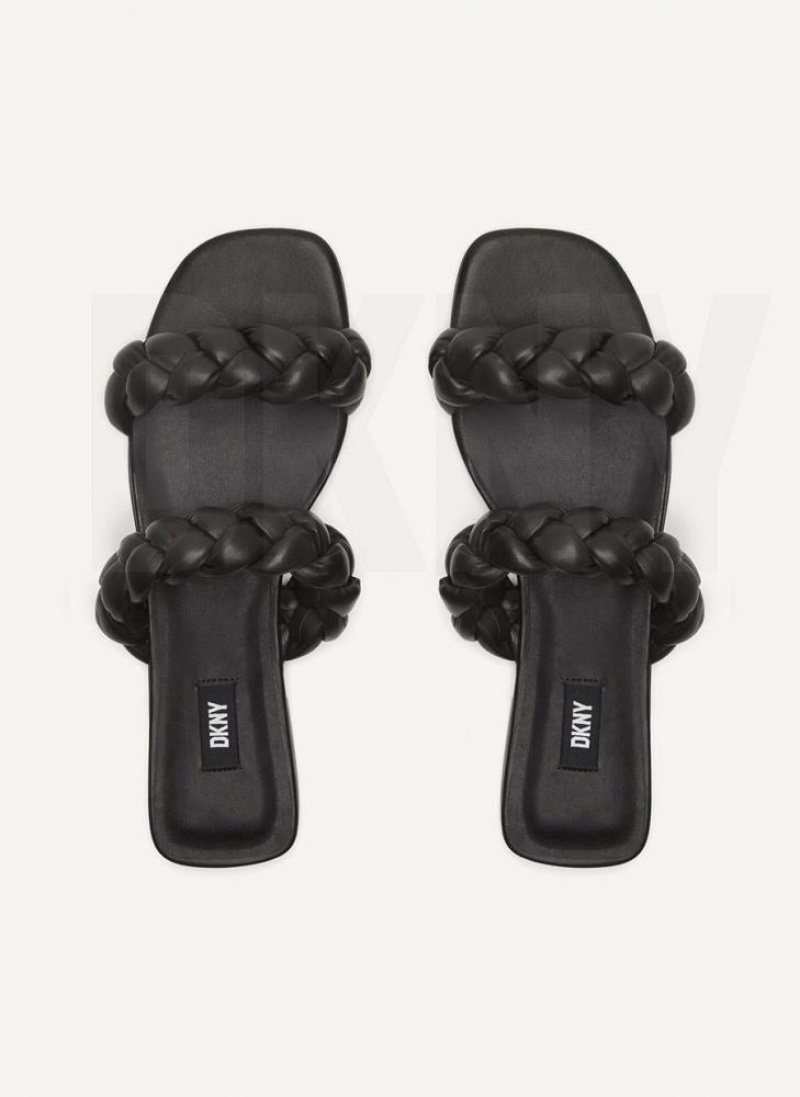 DKNY Braided Double Strap Women's Slides Black | Ireland_D1703