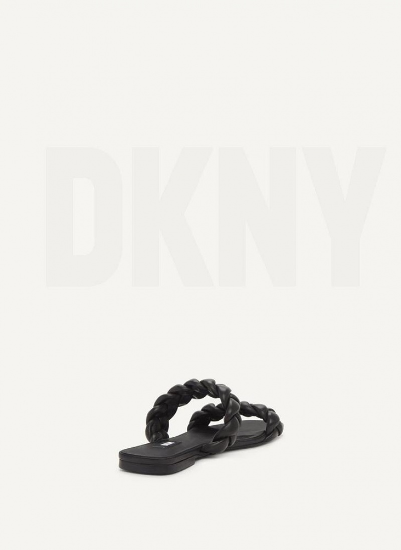 DKNY Braided Double Strap Women's Slides Black | Ireland_D1703