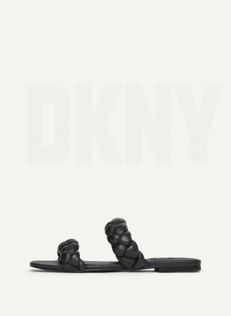 DKNY Braided Double Strap Women\'s Slides Black | Ireland_D1703