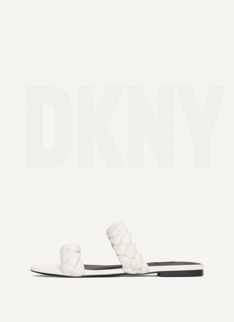 DKNY Braided Double Strap Women\'s Slides White | Ireland_D0934