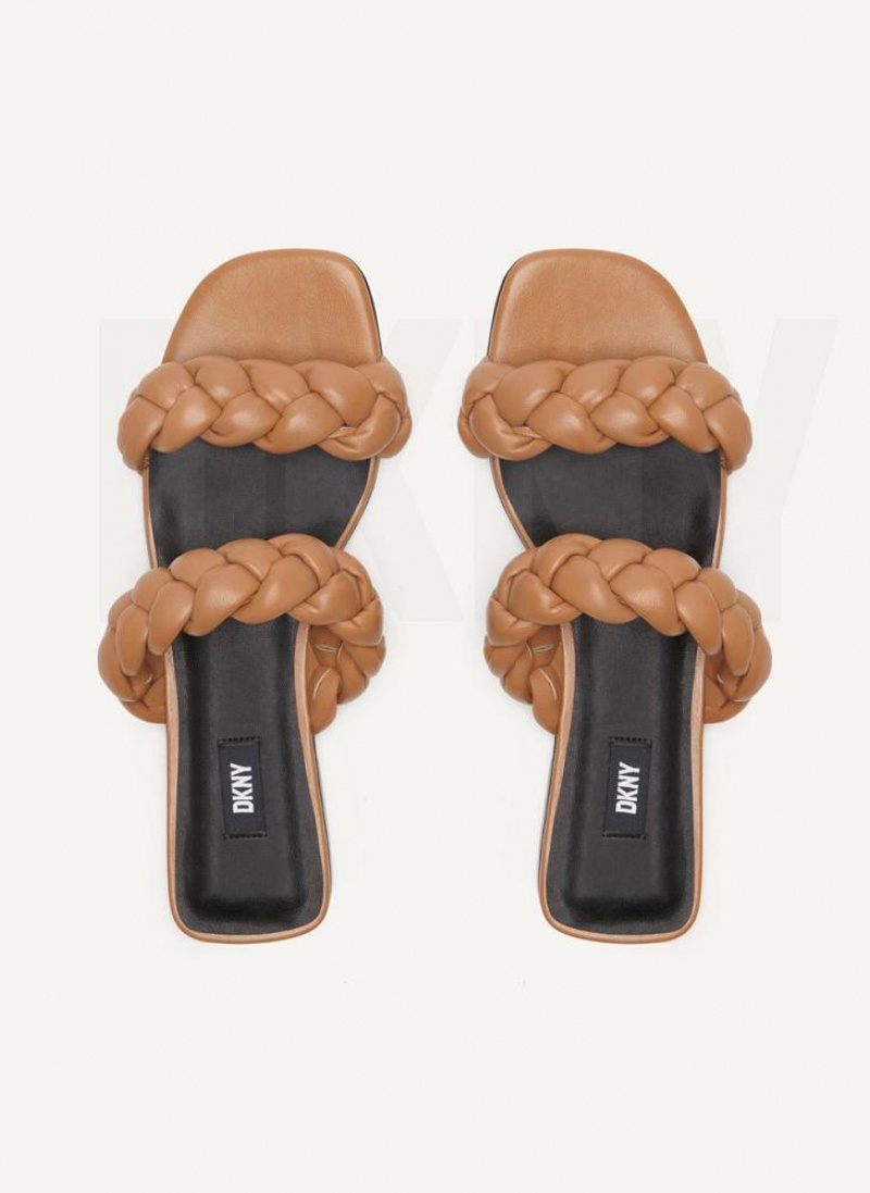 DKNY Braided Double Strap Women's Slides Brown | Ireland_D1892