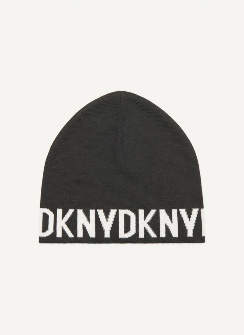 DKNY Brim Logo Men's Beanie Black | Ireland_D1788