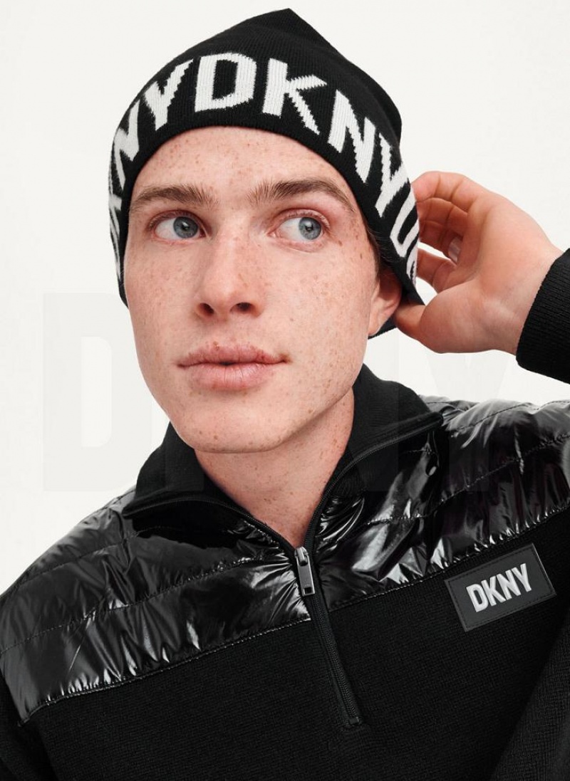 DKNY Brim Logo Men\'s Beanie Black | Ireland_D1788