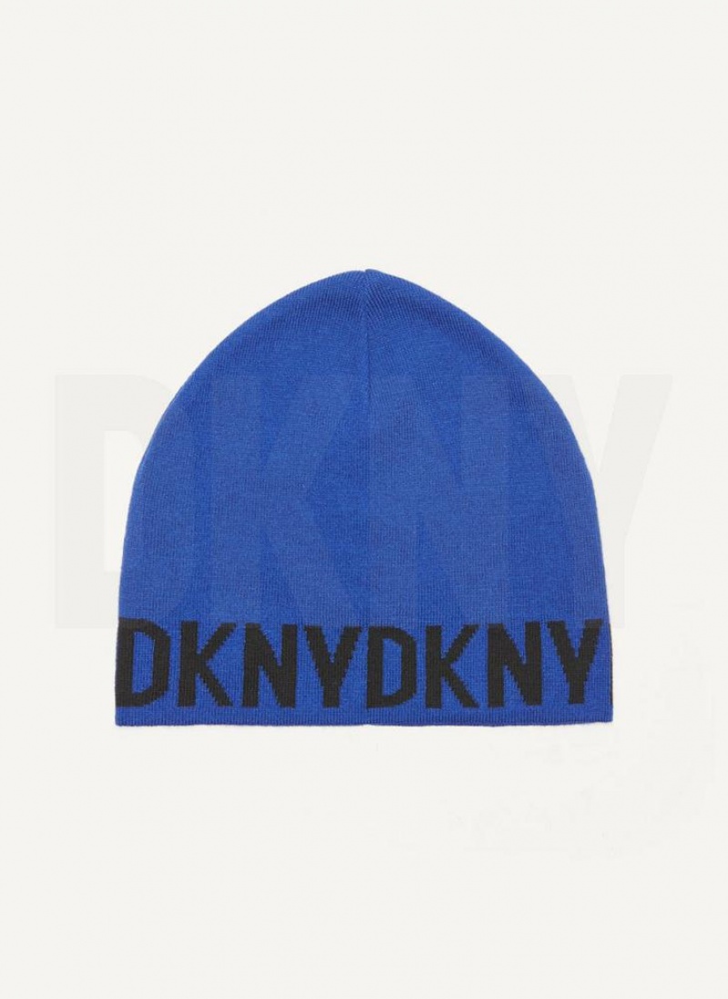 DKNY Brim Logo Men's Beanie Deep Blue | Ireland_D1659