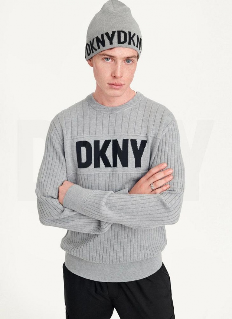 DKNY Brim Logo Men's Beanie Grey | Ireland_D1808