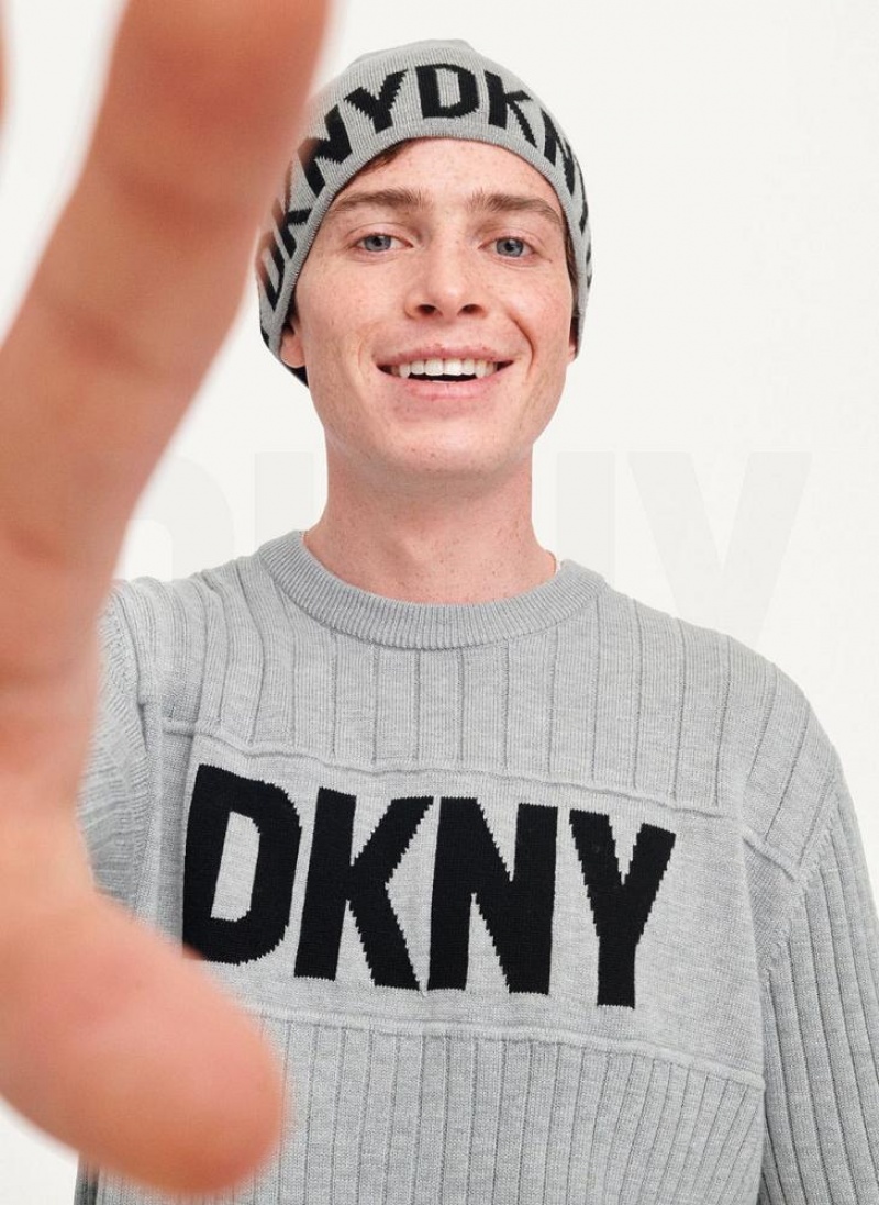 DKNY Brim Logo Men\'s Beanie Grey | Ireland_D1808