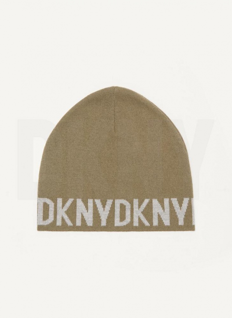 DKNY Brim Logo Men's Beanie Olive | Ireland_D1477