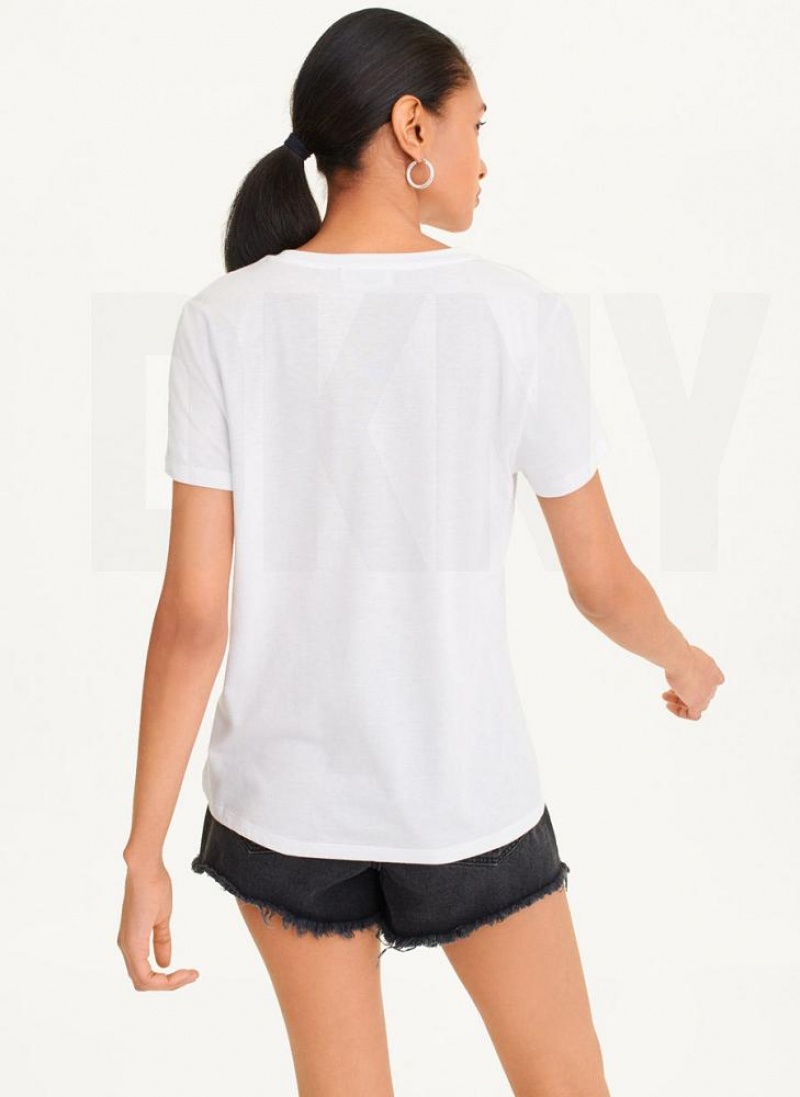 DKNY Brooklyn Bridge Logo Women's T Shirts White | Ireland_D1735