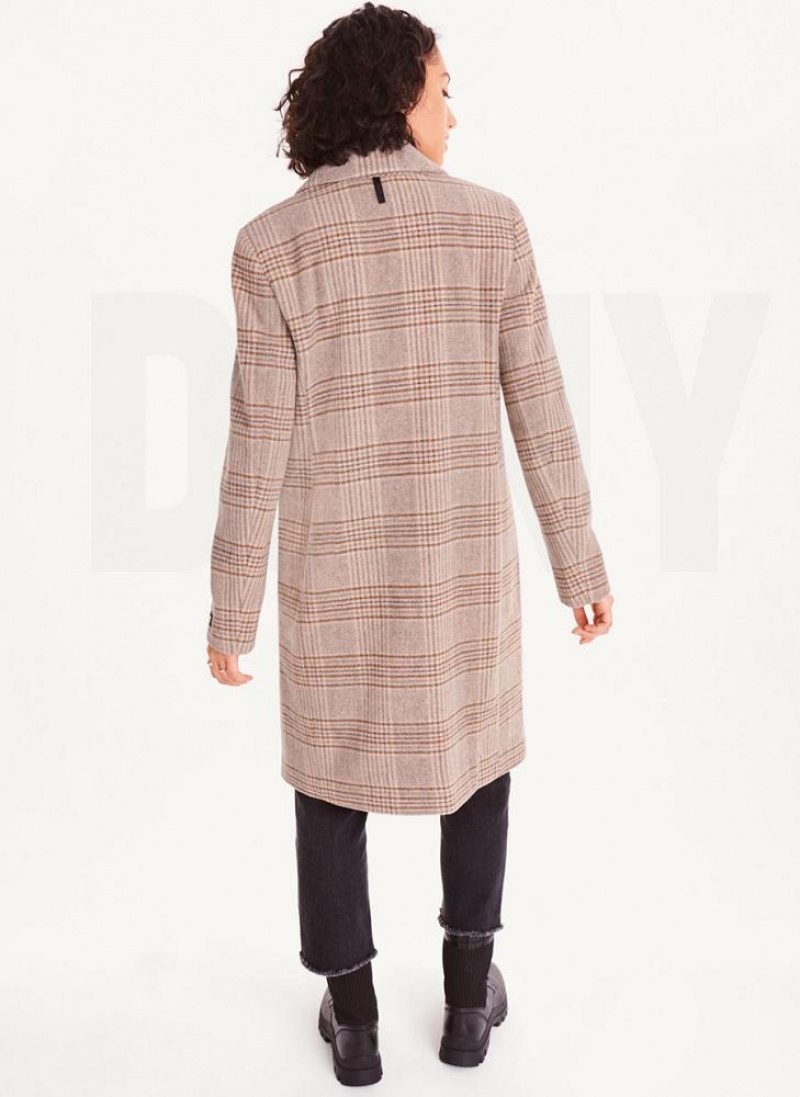 DKNY Brown Plaid Women's Coats Brown / Black | Ireland_D0199