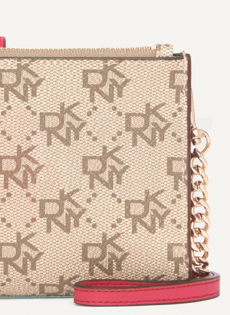 DKNY Bryant Logo Crossbody Women's Wallets Khaki / Pink | Ireland_D1020