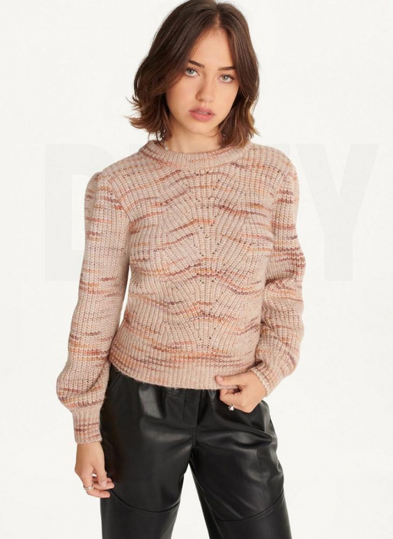 DKNY Bubble Sleeve Knit Women\'s Sweaters Brown | Ireland_D1372