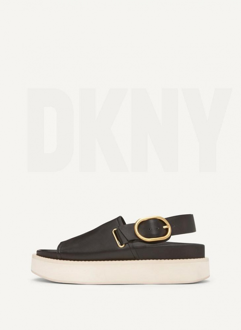 DKNY Buckle Flatform Women\'s Sandals Black | Ireland_D0625