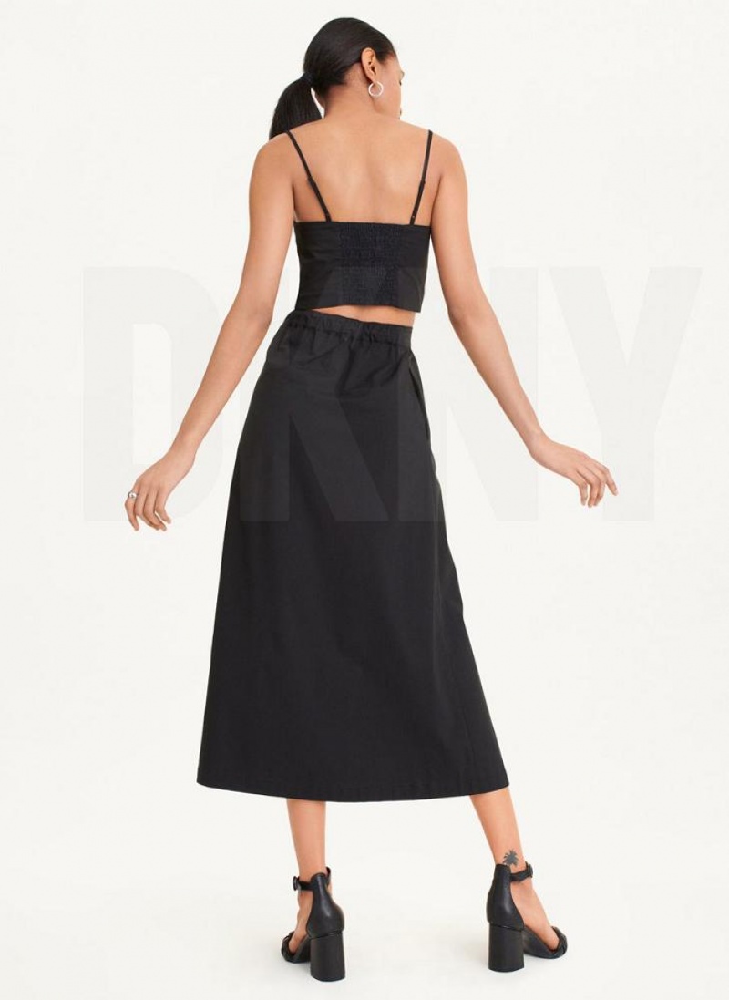 DKNY Button Front Poplin Women's Skirts Black | Ireland_D0392