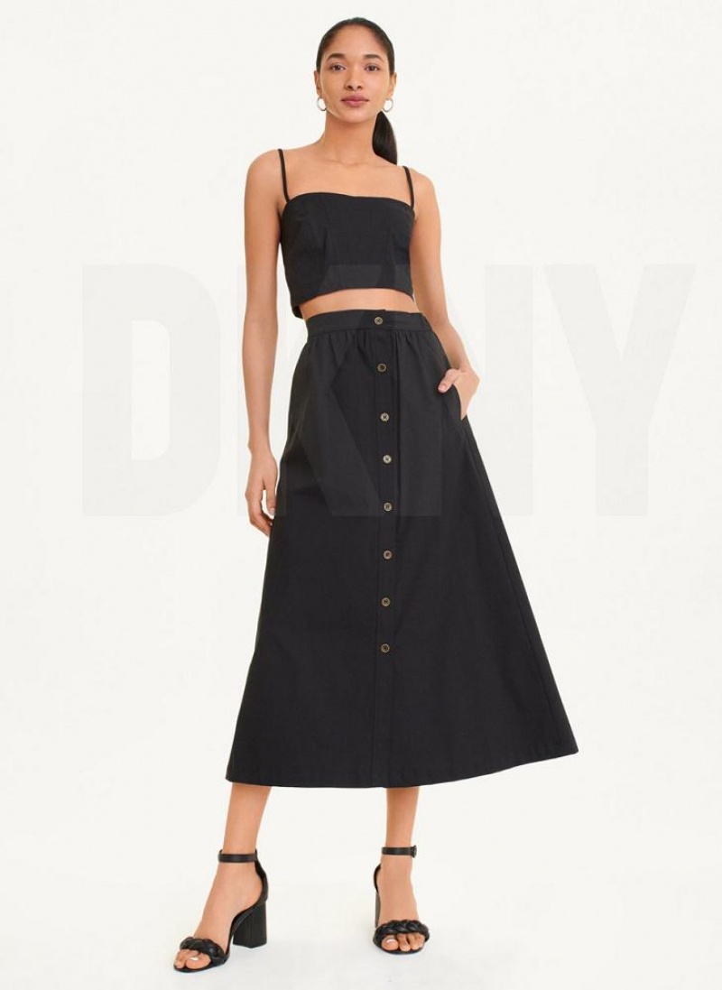 DKNY Button Front Poplin Women's Skirts Black | Ireland_D0392