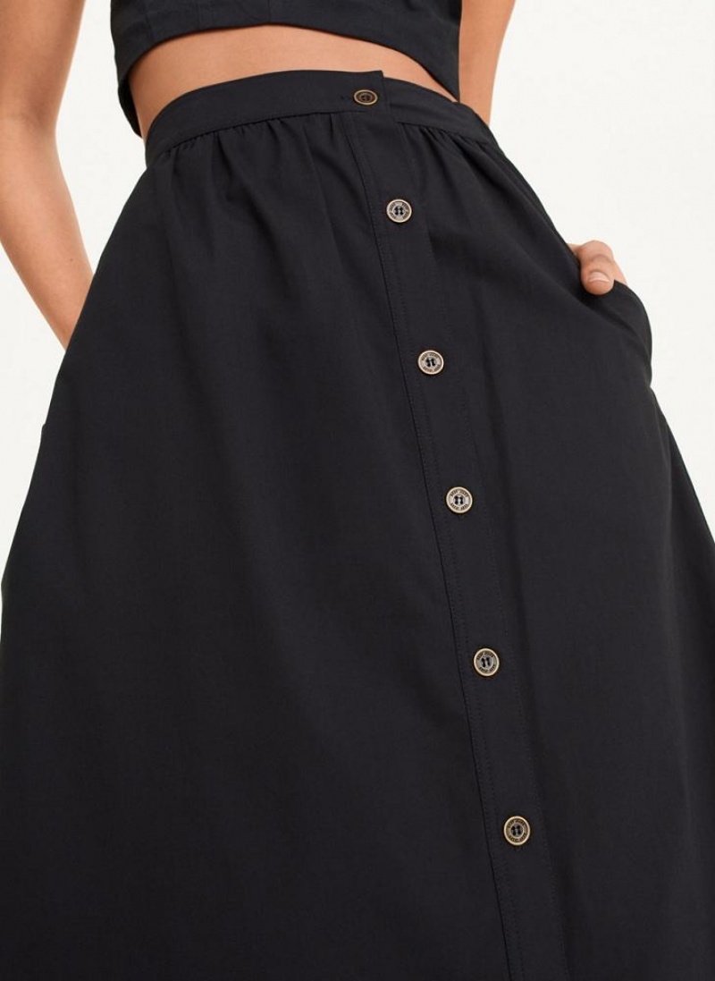 DKNY Button Front Poplin Women's Skirts Black | Ireland_D0392