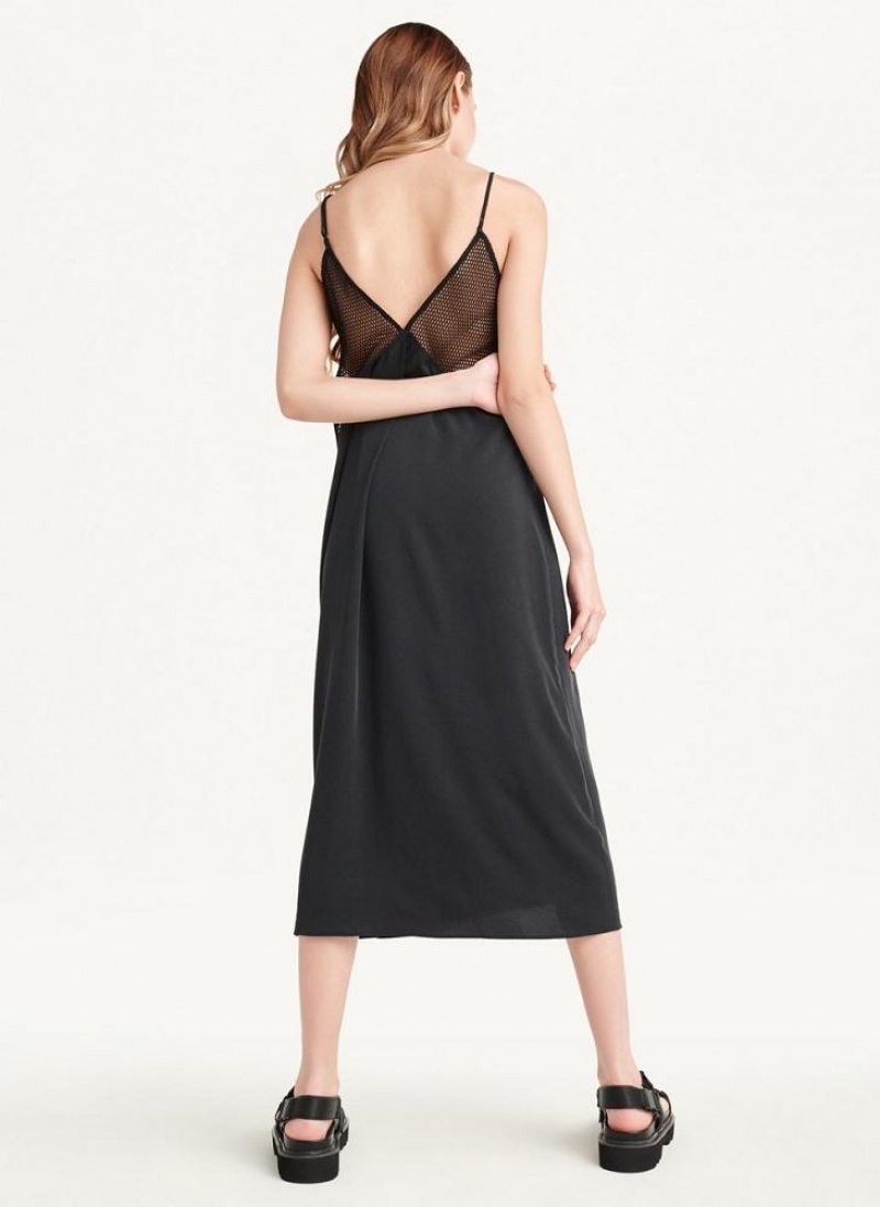 DKNY Cami Mixed Media Women's Dress Black | Ireland_D1559