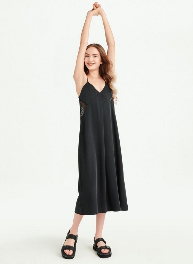 DKNY Cami Mixed Media Women's Dress Black | Ireland_D1559