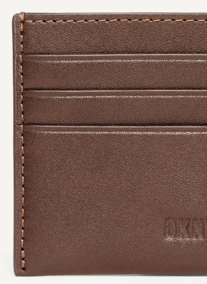 DKNY Card Case Men's Wallets Brown | Ireland_D0330