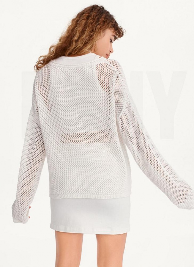 DKNY Chain Stitch Women's Sweaters White | Ireland_D1679