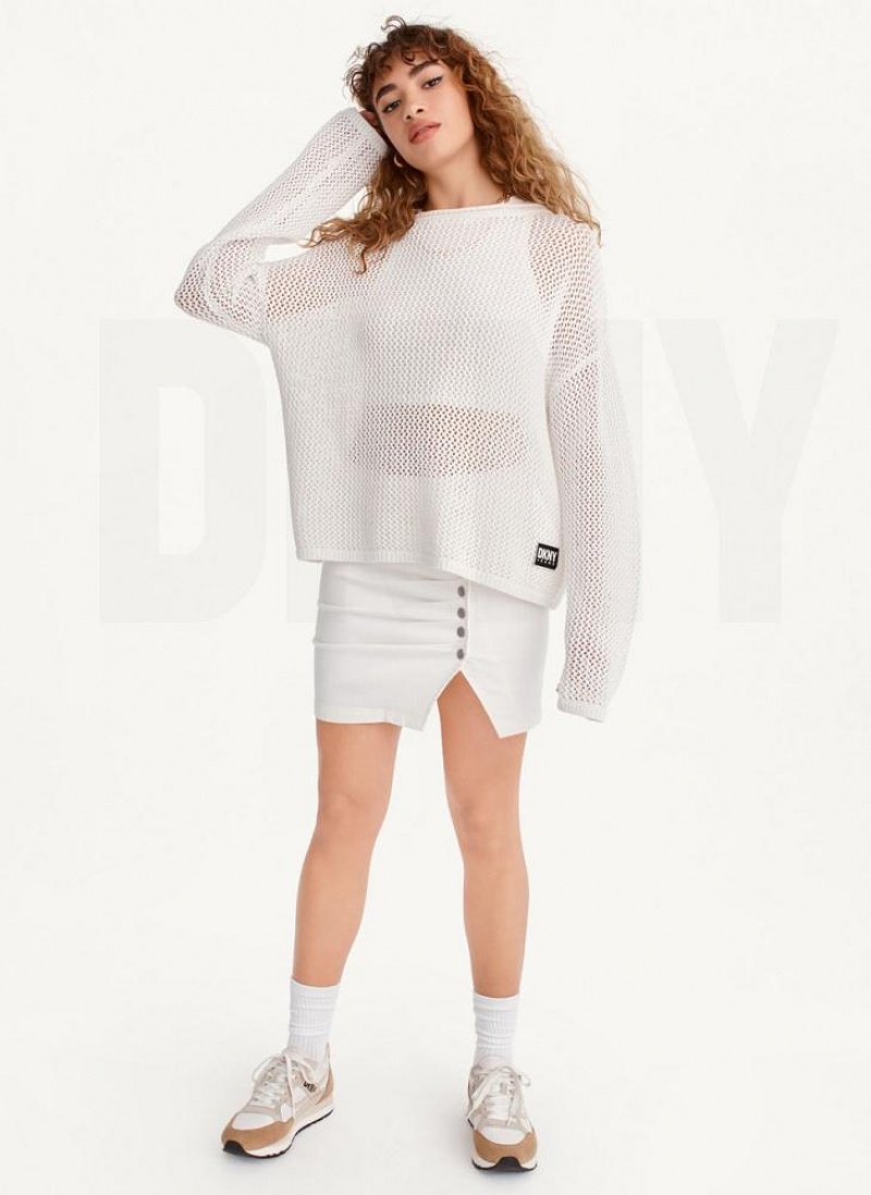 DKNY Chain Stitch Women's Sweaters White | Ireland_D1679