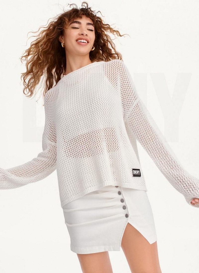 DKNY Chain Stitch Women\'s Sweaters White | Ireland_D1679