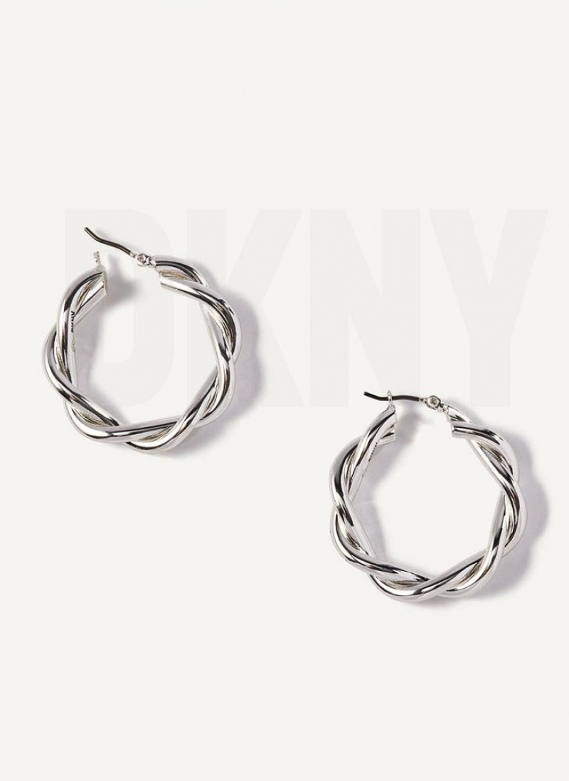 DKNY Chunky Twist Hoop Women's Earrings Silver | Ireland_D1970