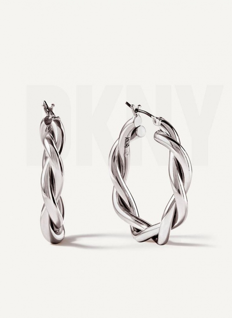 DKNY Chunky Twist Hoop Women\'s Earrings Silver | Ireland_D1970