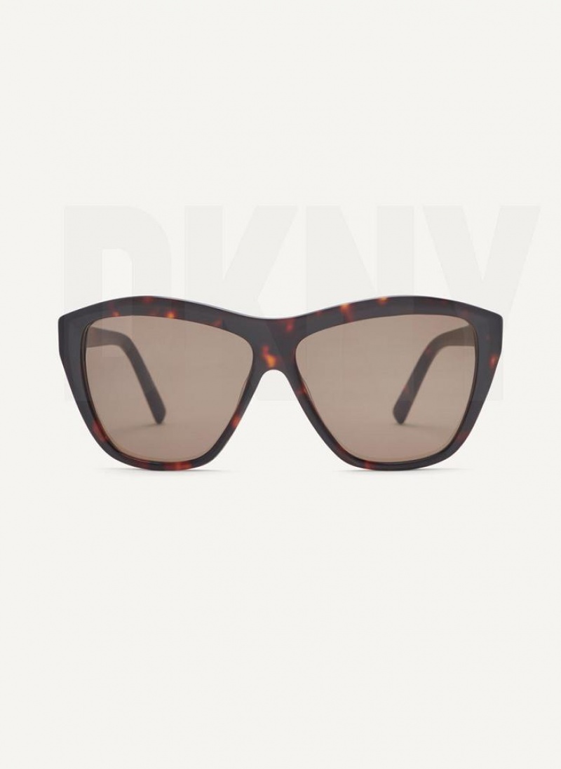 DKNY City Native Modern Rectangle Women\'s Sunglasses Brown | Ireland_D0281