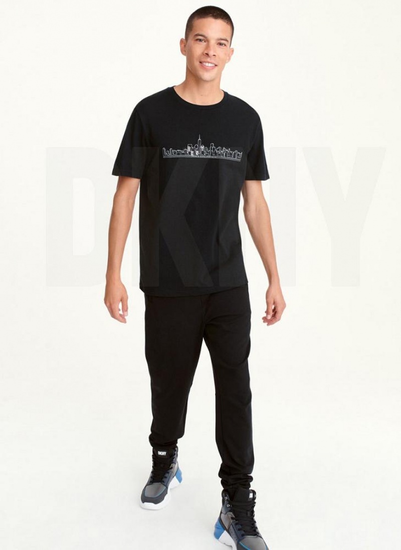 DKNY Cityscape Sketch Men's T Shirts Black | Ireland_D1408